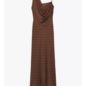 Zara One Shoulder Brown Polka Dot Dress